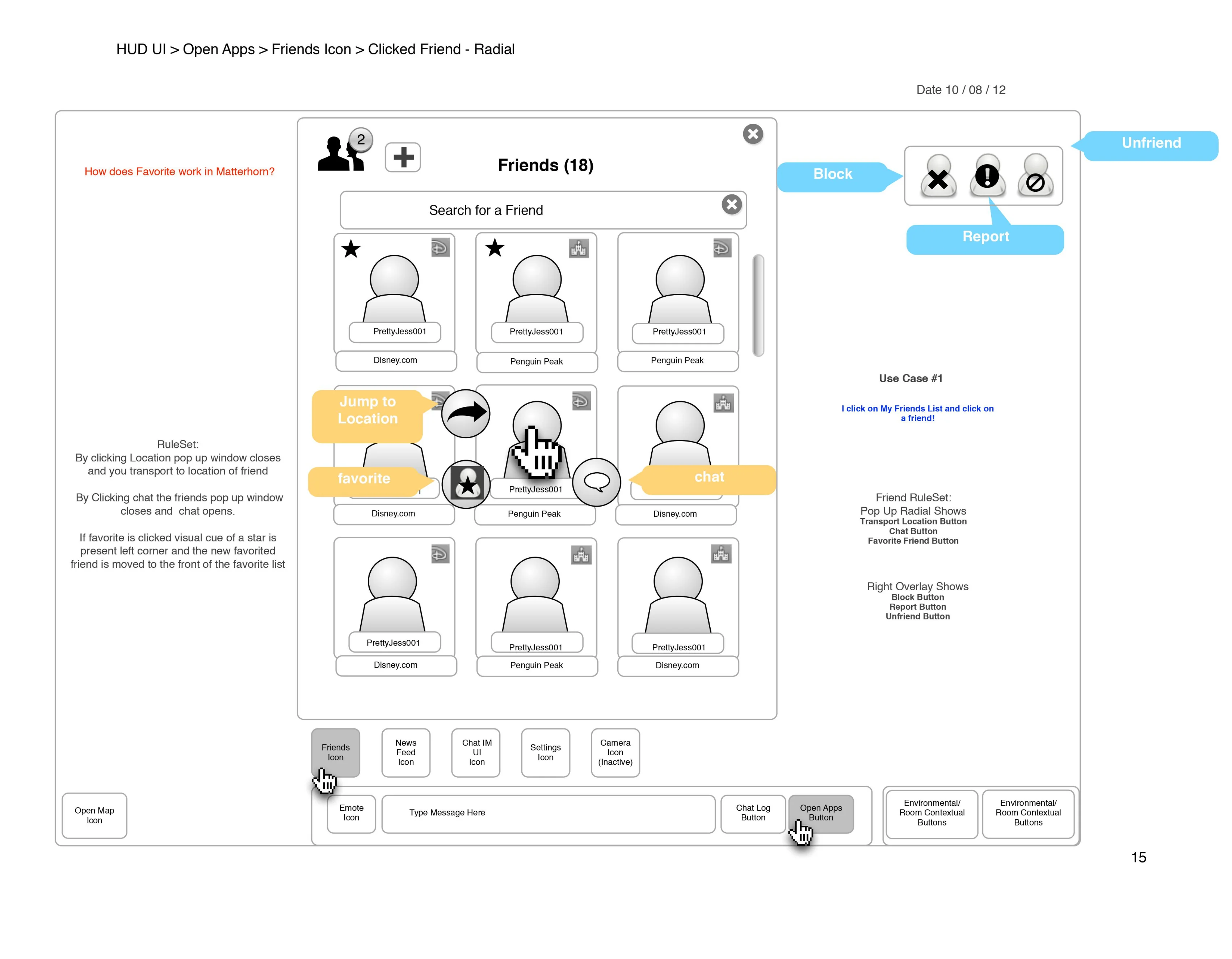 Adding or blocking friends wireframe